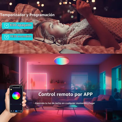 Vista 7 de RGBCW - Luces de techo LED inteligentes que cambian de color, compatible con Alexa Google Home, lámpara de techo empotrada de 24 W, programador