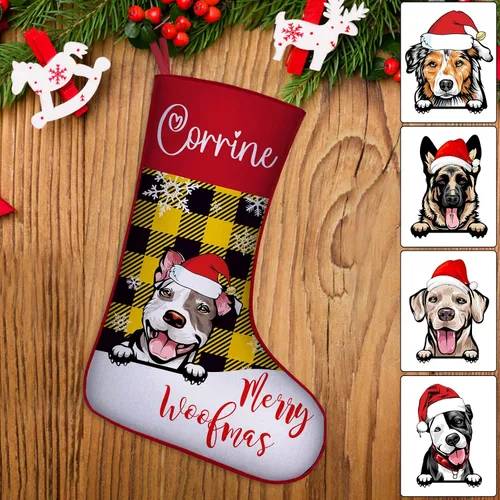 Vista 20 de Medias de Navidad de raza de perro personalizadas con texto de nombre, regalos de decoración de calcetines de Navidad personalizados para perros