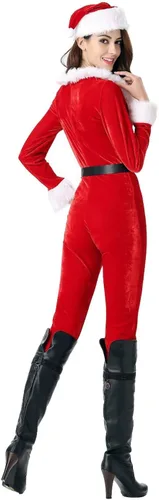 Vista 2 de GRAJTCIN Disfraz de Navidad para mujer, overol de Papá Noel, 3 piezas de terciopelo festivo con sombrero