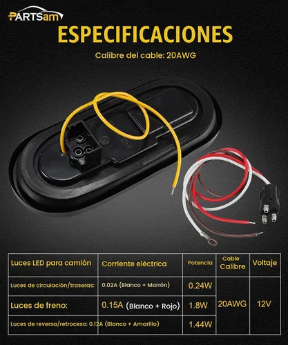 Vista 4 de Partsam 2 luces de freno de freno ovaladas de 6.3 pulgadas para camión, remolque, luces traseras de marcha atrás rojas y blancas, luces traseras