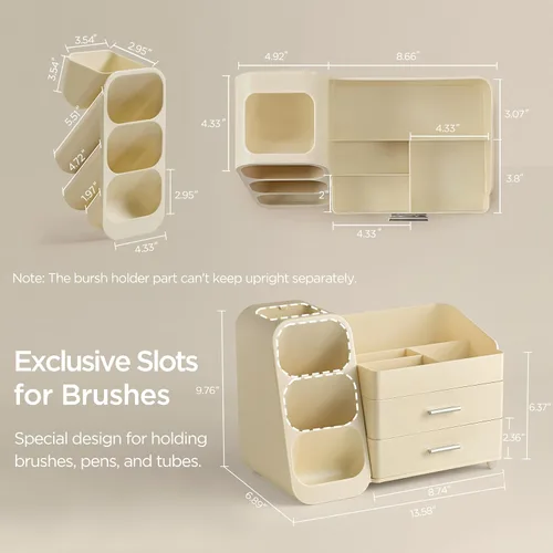 Vista 4 de HBlife Organizador de maquillaje con soporte para brochas para tocador, organizador grande de plástico para tocador de baño, almacenamiento