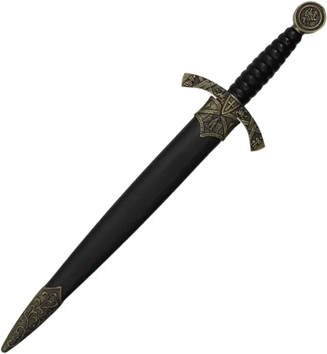 Vista 2 de Wuu Jau Co H-5928 Daga de Diseño Medieval con Caballero y Caballo en Mango, 14", oro