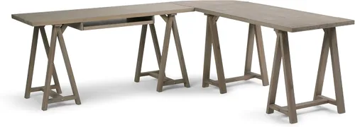 Vista 33 de Simpli Home - Sawhorse - Mesa de centro, color castaño oscuro., Pino, Distressed Grey