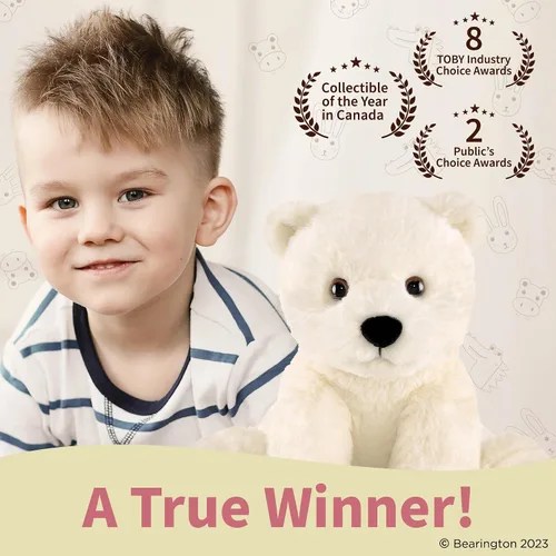 Vista 4 de Bearington Everest The Polar Bear - Peluche suave de 10.5 pulgadas con pelo blanco esponjoso, adorable peluche de oso polar para niños y bebés