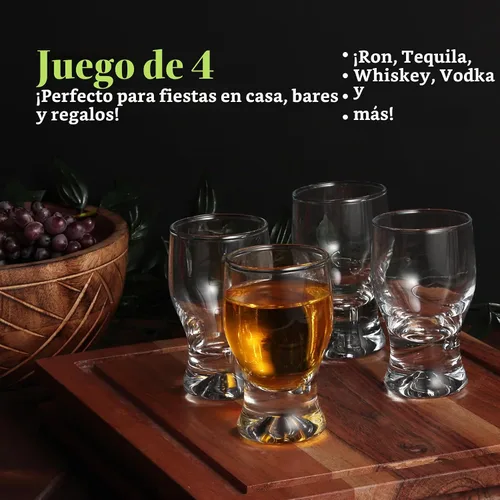 Vista 4 de QUAFFER Vasos de chupito (juego de 4) – Elegantes vasos de chupito transparentes de 2 onzas – Vodka clásico de whisky vodka tequila Jerez Brandy