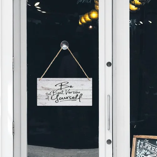 Vista 6 de Divertido letrero de madera estilo granja con texto en inglés «Be the Best Version Of Yourself», calcomanía de vinilo con texto en inglés «Be the