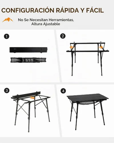 Vista 6 de PORTAL Mesa de camping plegable portátil con patas ajustables, mesa plegable de aluminio mesa enrollable con bolsa de transporte para exteriores