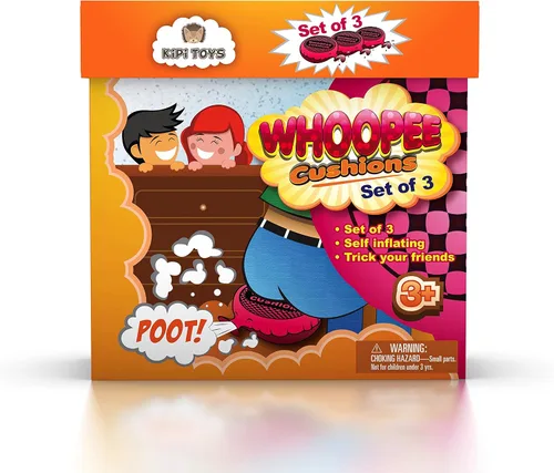 Vista 4 de Whoopee - Juego de 3 cojines autoinflados de 7 pulgadas, caja de regalo, broma de pedos, juguete novedoso de broma para niños, adultos, oficina