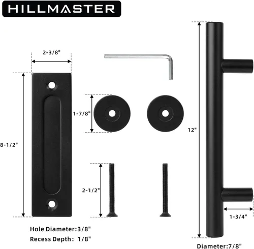 Vista 4 de HILLMASTER Juego de manijas de puerta corrediza de granero resistentes de 12 pulgadas, tirador rústico y empotrado con diseño de dos lados, herrajes