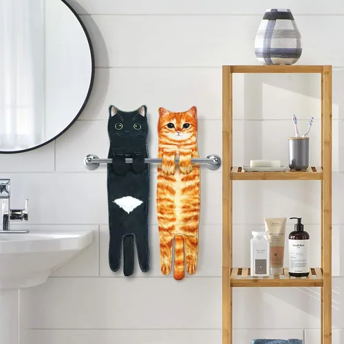 Vista 2 de PAT JUUMG - Toallas divertidas de mano con forma de gato para decoración de baño o cocina; toallas decorativas colgantes para la cara, súper