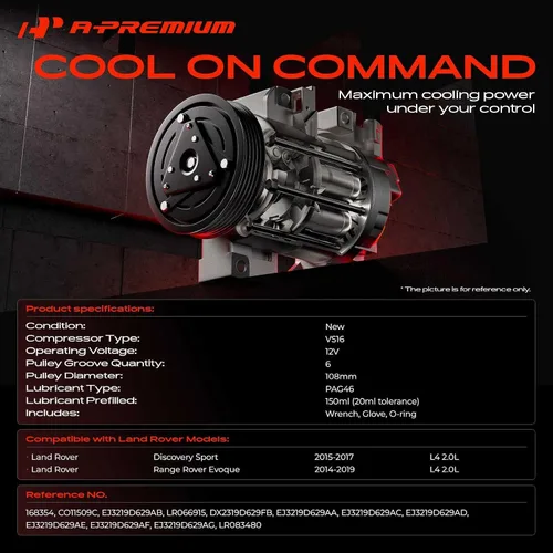 Vista 2 de A-Premium Compresor A/C con embrague compatible con Land Rover Discovery Sport 2015-2017 2.0L, Range Rover Evoque 2016-2019 2.0L