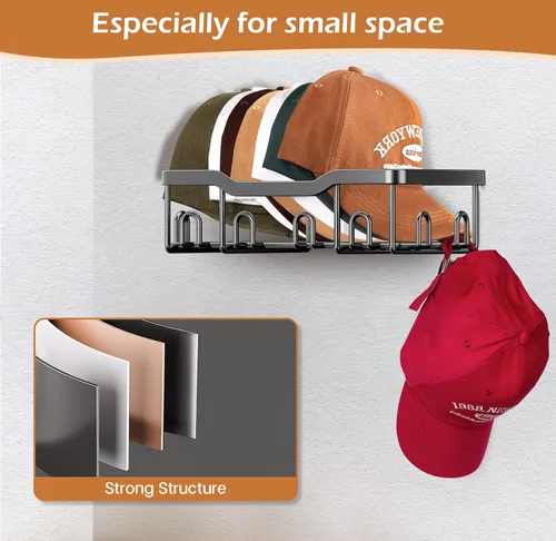 Vista 3 de KEETDY Percheros de metal para gorras de béisbol, organizador de sombreros de pared para 24 gorras, 2 paquetes de organizador resistente de Negro