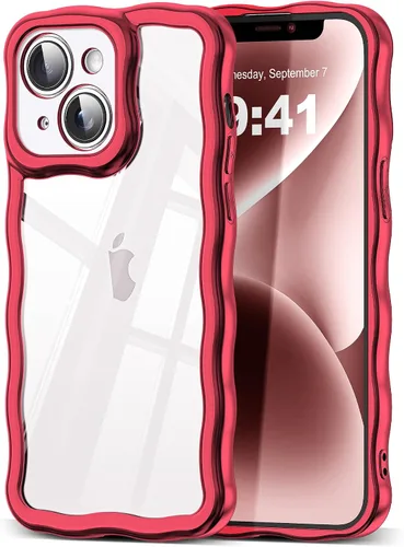 Vista 16 de SKYLMW Funda compatible con iPhone 12 Pro, diseño de ondas rizadas kawaii, borde chapado de lujo, elegante parte trasera transparente brillante, TPU