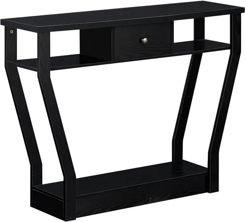 Vista 9 de BestComfort Mesa consola estrecha de 47 pulgadas con cajón, acento de entrada de madera de 3 niveles con estantes abiertos, mesa de sofá multiusos