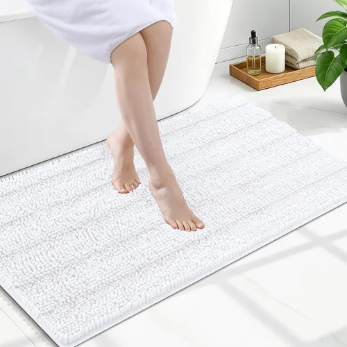 Vista 244 de Grandaily Alfombras de baño de felpilla a rayas de 24 x 16 pulgadas, extra gruesas y suaves, absorbentes, parte trasera de goma, alfombra de ducha
