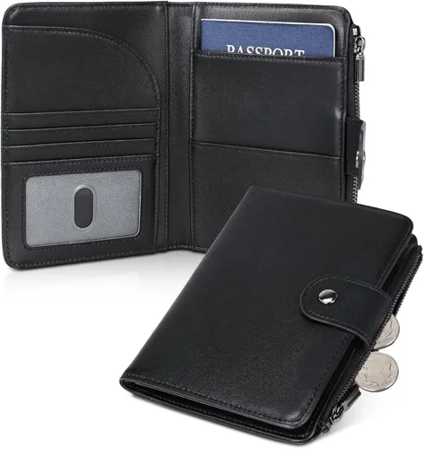 Vista 10 de Polare - Cartera plegable de piel con bloqueo RFID para pasaporte Negro