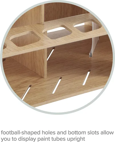 Vista 5 de HG Art Concepts Mezzo Artist - Estante para pintura y pinceles de artista, laminado de veta de madera, soporte de escritorio multicapa, organizador