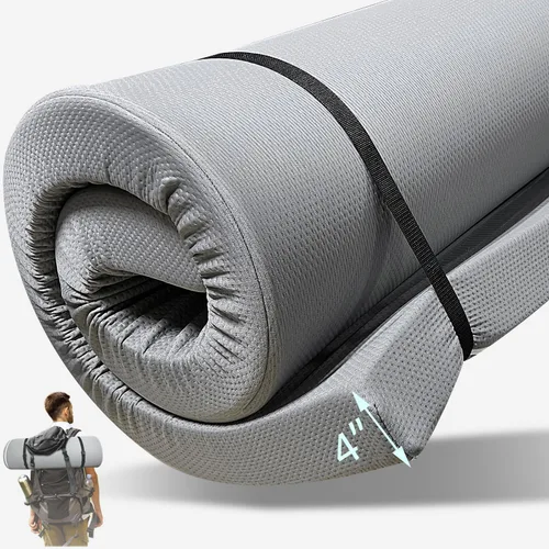 Vista 10 de Cubrecolchón de espuma viscoelástica de 4 pulgadas con cremallera resistente al agua, colchón enrollable para piso, colchonetas de dormir