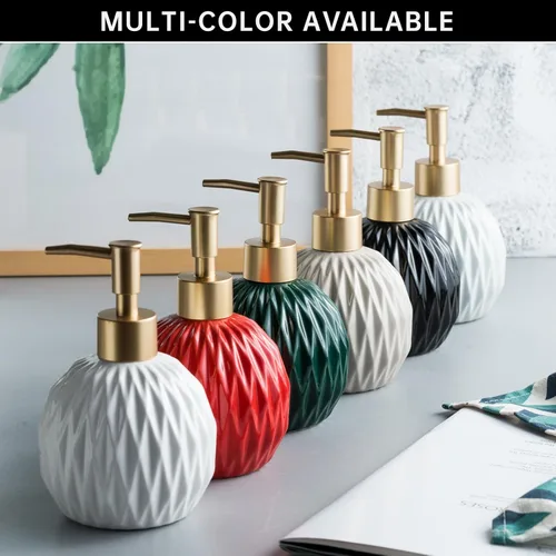 Vista 5 de Ceramics - Dispensador de jabón dorado para baño, dispensador de jabón de alivio para fregadero de cocina, botella de jabón líquido recargable