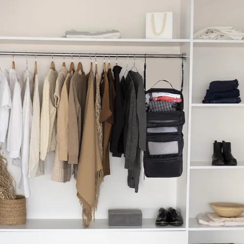 Vista 7 de Organizador de maleta, organizador de equipaje de viaje, estantes de viaje colgantes portátiles, cubos de embalaje plegables para llevar en la maleta