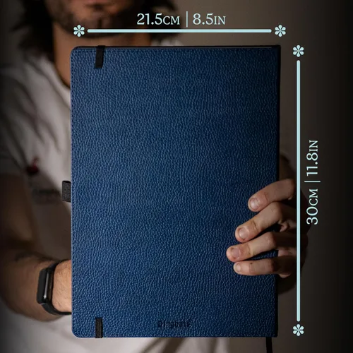 Vista 6 de Dingbats - Cuaderno extra grande con puntos de vida silvestre, ballena azul, A4, cuaderno de tapa dura, piel sintética, papel perforado, crema a
