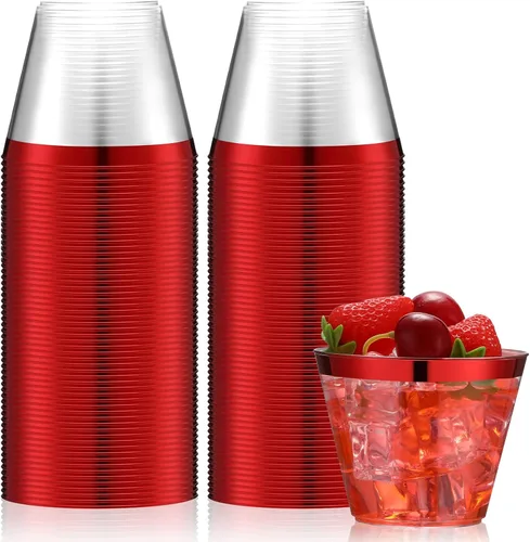 Vista 7 de Norme 50 vasos de plástico con borde de 9 onzas, vasos de plástico resistentes, copas de cóctel, vasos para graduación, bodas, fiestas de cumpleaños
