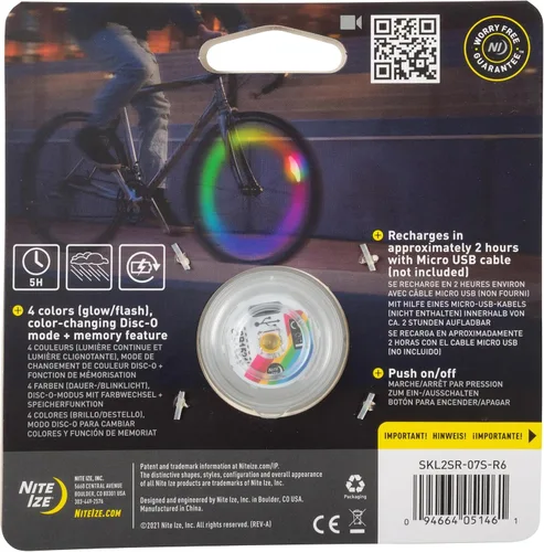 Vista 6 de Nite IZE SpokeLit - Luz de rueda para bicicleta para visibilidad y seguridad, luces LED para ruedas de bicicleta, luz de rueda de bicicleta, batería