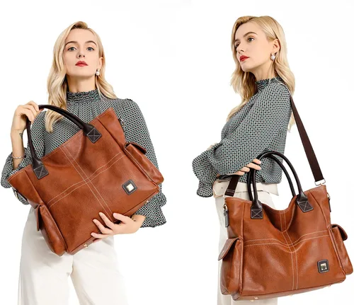 Vista 3 de Monederos Hobo grandes de 23 pulgadas para mujer con asa superior resistente, bolsos y bolsos de mano con correa ajustable de cuero