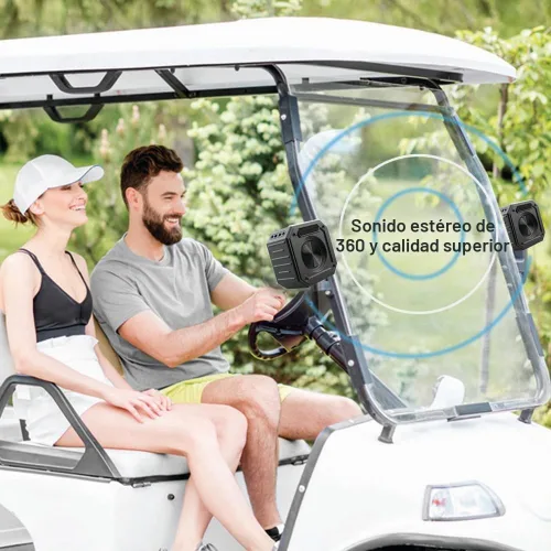 Vista 2 de BIRDIE79 - Paquete de 2 altavoces Bluetooth para carrito de golf, magnéticos, IPX7, estéreo de 36 W