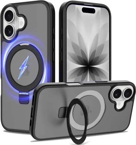 Vista 32 de Funda con soporte ultra magnético para iPhone 15 Pro [protección militar contra caídas] [compatible con MagSafe] a prueba de golpes, translúcida