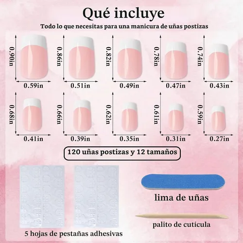 Vista 3 de AddFavor Uñas Postizas de Punta Francesa Cortas, 120 piezas Uñas Postizas Blancas con Punta Francesa Uñas Postizas Cuadradas Nude Uñas Acrílicas