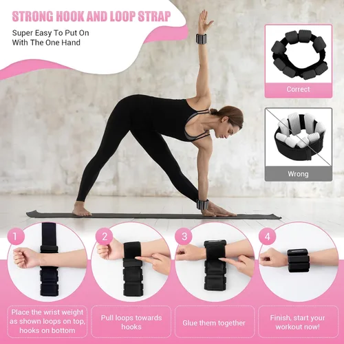 Vista 8 de Pilates - Pesas de tobillo y muñeca para mujer, juego de 2 pesas portátiles y fuertes para brazos y piernas (1 libra/2.2 libras cada una), pesas