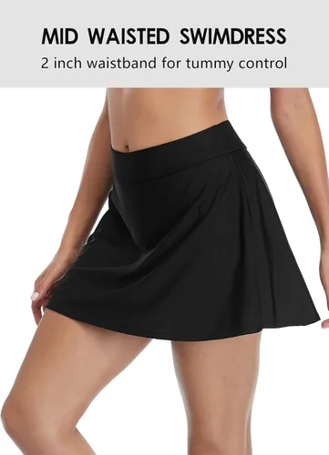Vista 3 de beautyin falda de natación para mujer, lisa, control del abdomen, con bragas integradas