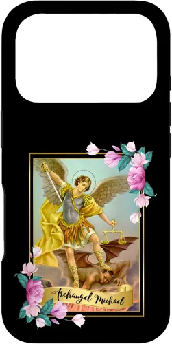 Vista 30 de Funda protectora para iPhone 17, diseño de ángel de la iglesia católica de San Miguel Arcángel