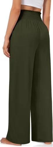Vista 3 de TARSE Pantalones de yoga de pierna ancha para mujer, con volantes fruncidos, cintura alta, cómodos, pantalones de pijama, casuales, holgados