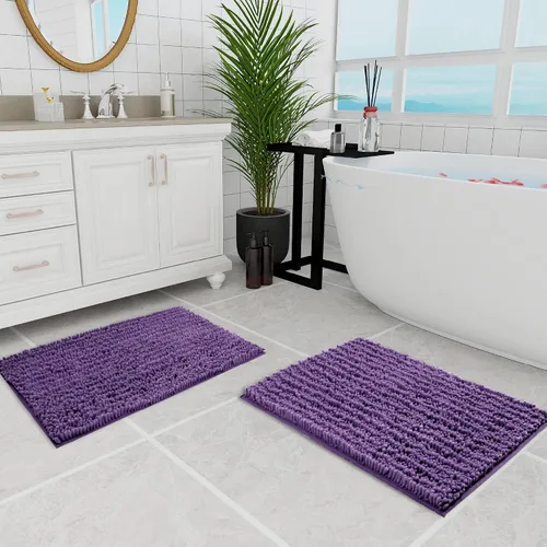 Vista 22 de Walensee Alfombra de baño antideslizante (32x20, azul oscuro) absorbente de agua, súper suave, felpilla peluda, lavable a máquina, se seca