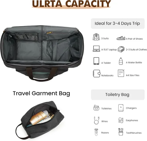 Vista 7 de S-ZONE Traje de viaje bolsa de ropa con neceser conjunto de dos piezas, Negro -, Bolsa de traje para hombre de viaje