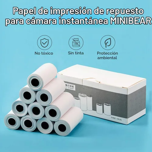 Vista 2 de Rollo de papel de impresión de 10 rollos de repuesto funciona con cámara instantánea MINIBEAR Instantánea, apto para la mayoría de los niños, rollo