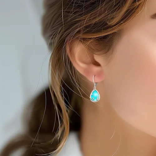 Vista 265 de Aretes colgantes de plata de ley con diseño de árbol de la vida, flor, abeja, animales, gato, colibrí, piedra lunar, turquesa, aretes con cierre