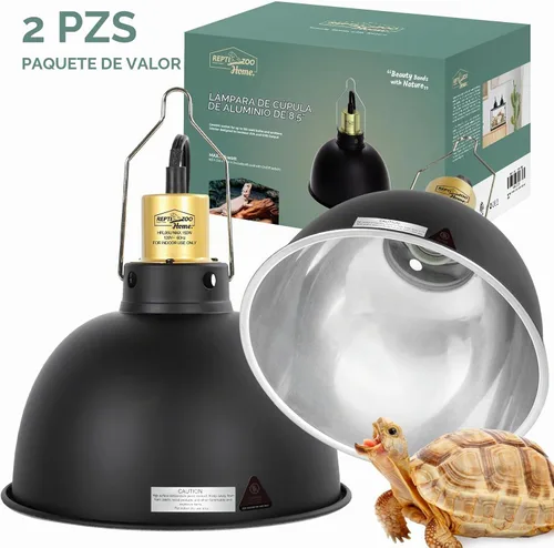 Vista 2 de Paquete de 2 lámparas de reptiles, lámpara de calor de reptiles de cúpula profunda de 8.5 pulgadas con interruptor, lámpara de terrario dual UVB