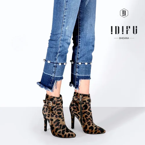 Vista 3 de IDIFU DANA - Botines de tacón alto de aguja para mujer con cremallera lateral con hebilla de metal