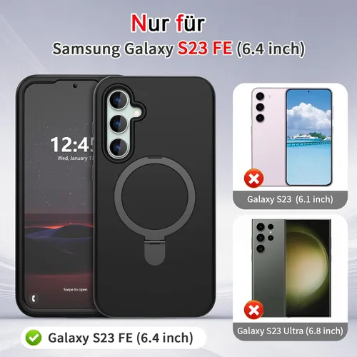 Vista 2 de Funda Magnética Diseñada para Samsung Galaxy S23 FE, con Protector de Pantalla + Protector de Lente de Cámara + Soporte, Funda para Galaxy S23 FE 5G