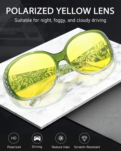 Vista 4 de IGnaef Gafas de conducción nocturna para mujer polarizadas amarillas visión nocturna gafas antirreflejos IF008