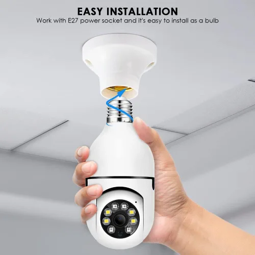 Vista 2 de EVERSECU Cámara de seguridad PTZ de bombilla inalámbrica de 1080P 2.0MP con conector E27, seguimiento automático de movimiento, audio bidireccional