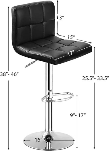 Vista 3 de WATERJOY Taburetes de bar giratorios, moderno cuadrado de piel sintética ajustable altura giratoria silla de bar con respaldo