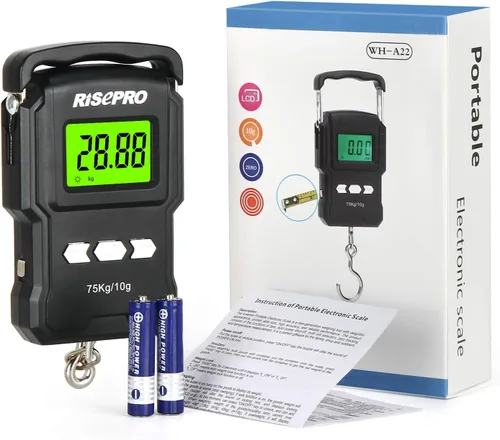 Vista 7 de RISEPRO® Balanza digital de peces de 165.3 lbs/165 libras con regla de 39 pulgadas, balanza electrónica de equipaje para pescar, gancho colgante