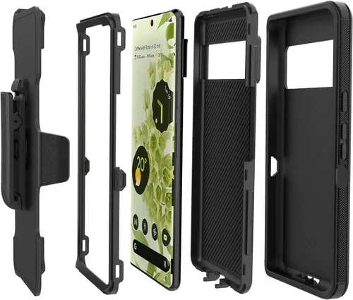 Vista 3 de Funda para Google Pixel 6 Pro incluye protector de pantalla, funda de teléfono resistente de grado militar y funda con clip para cinturón, función