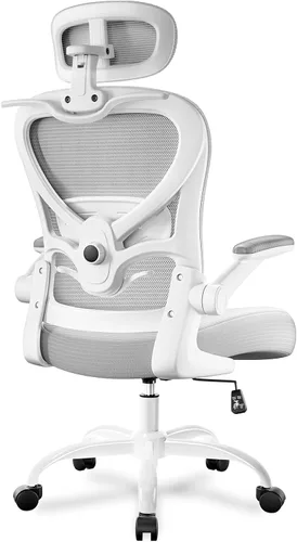 Vista 7 de Freepub Silla de oficina ergonómica con reposacabezas 3D, silla de escritorio de oficina de malla con soporte lumbar ajustable, silla de computadora