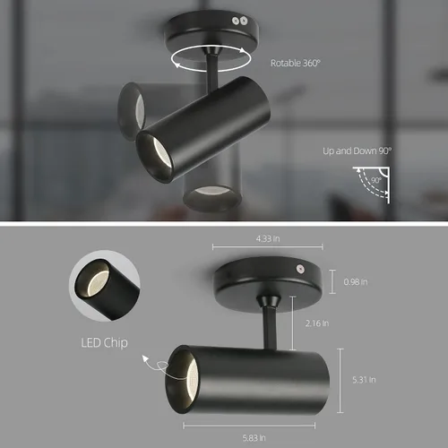Vista 2 de Aisilan - Paquete de 2 focos LED modernos direccionales regulables para interiores, ángulo ajustable, lámpara de techo con cable para sala de estar