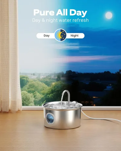 Vista 4 de Fuente de agua para gatos de acero inoxidable: fuente para gatos con 6 filtros + 3 esponjas, fuente de agua para mascotas de 88 oz/2.6 L para gatos